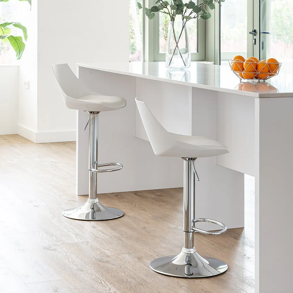 TABURETE CUERO SINTTICO-METAL BLANCO 38 X 46 X 104 CM