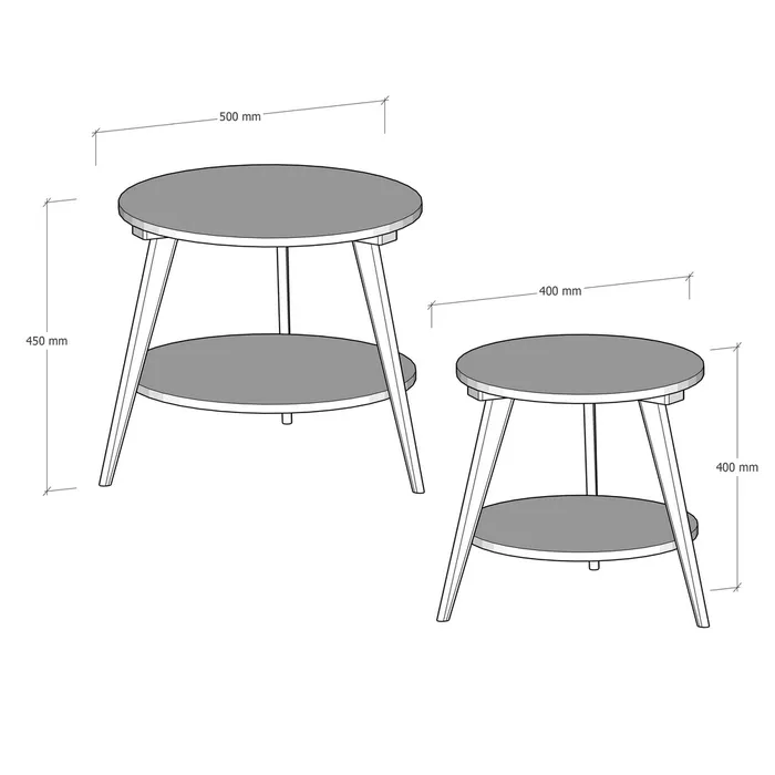 S/2 MESA MDF-PINO BLANCO 53 X 53 X 45 CM