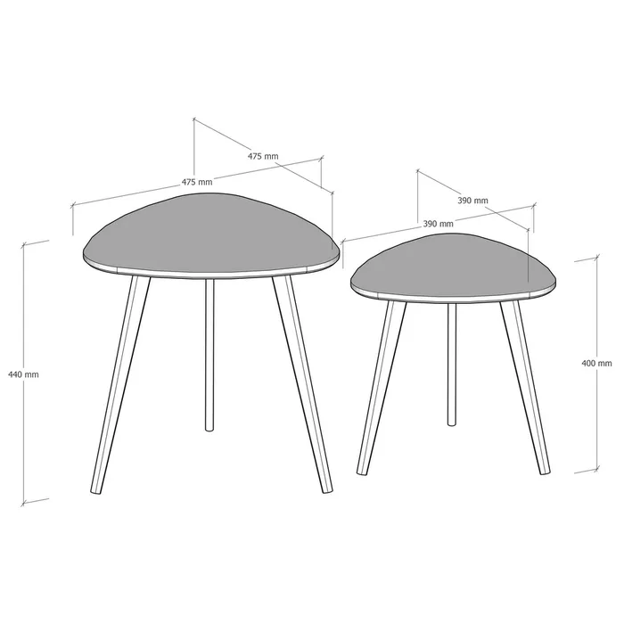 S/2 MESA MDF-PINO BLANCO 48 X 48 X 44 CM