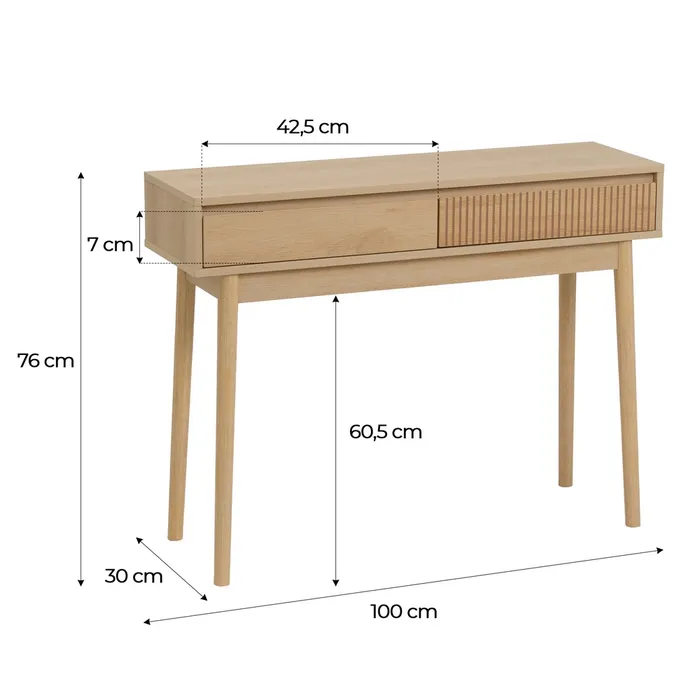 CONSOLA 2 CAJONES NAROA PB NATURAL 100 X 30 X 76 CM
