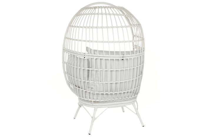 SILLON RATAN SINTETICO ACERO BLANCO CON COJINES