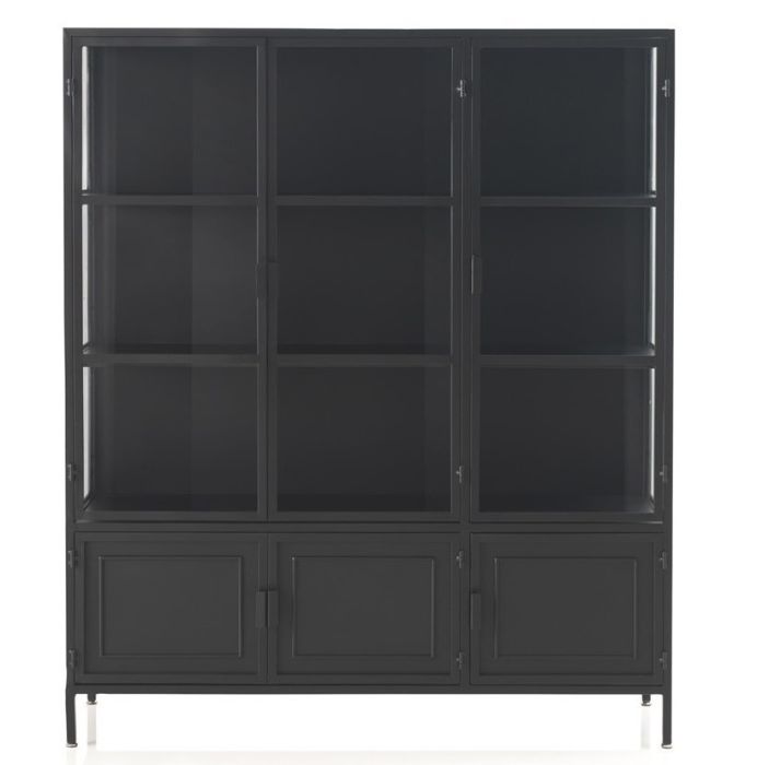 VITRINA PUERTAS Y LATERALES DE CRISTAL ESTRUCTURA METAL NEGRA