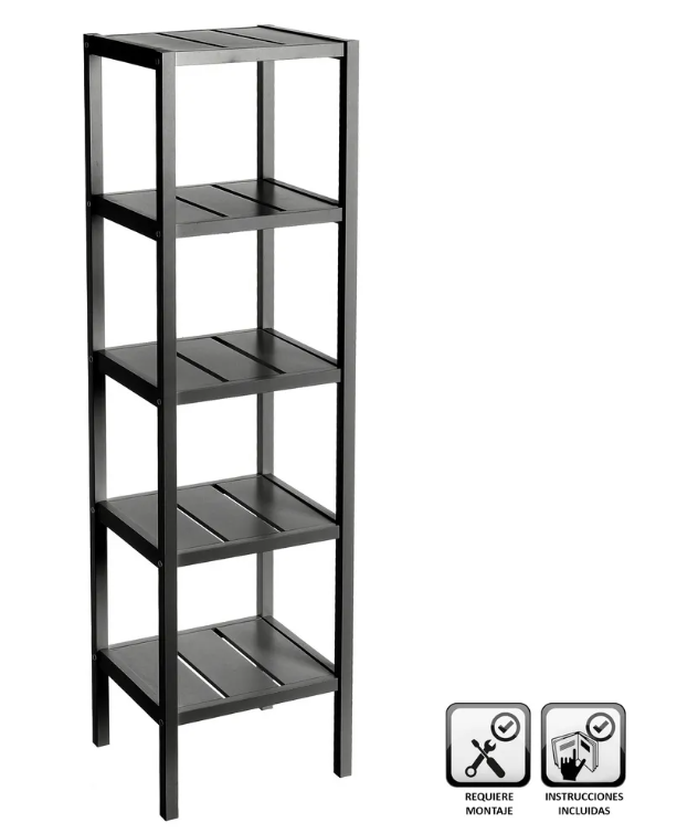 ESTANTERA 5 BALDAS MDF NEGRO 37 X 33 X 140 CM