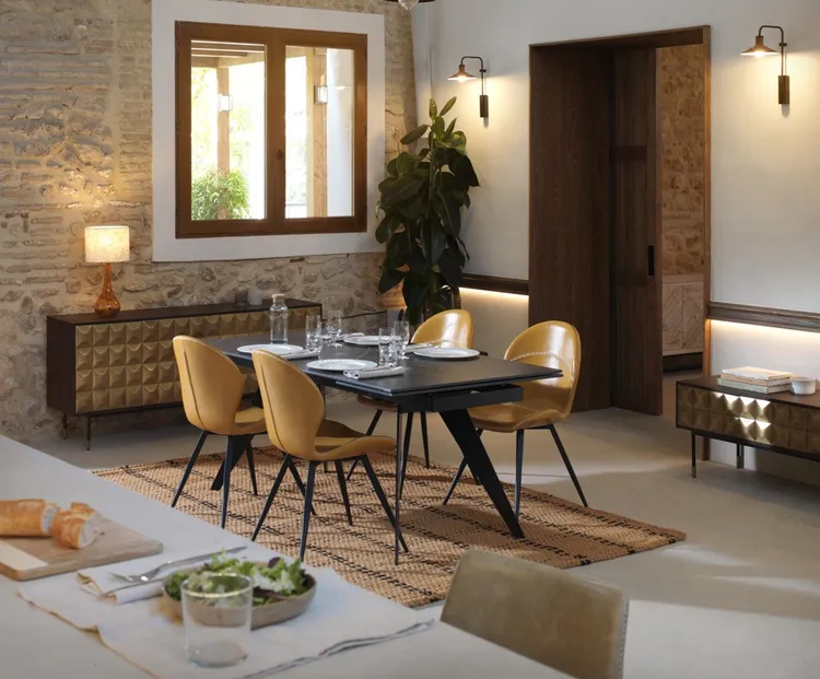 MESA COMEDOR  NEGRA CERAMICA EXTENSIBLE 180/260X95 CM PIE METAL COLOR NEG