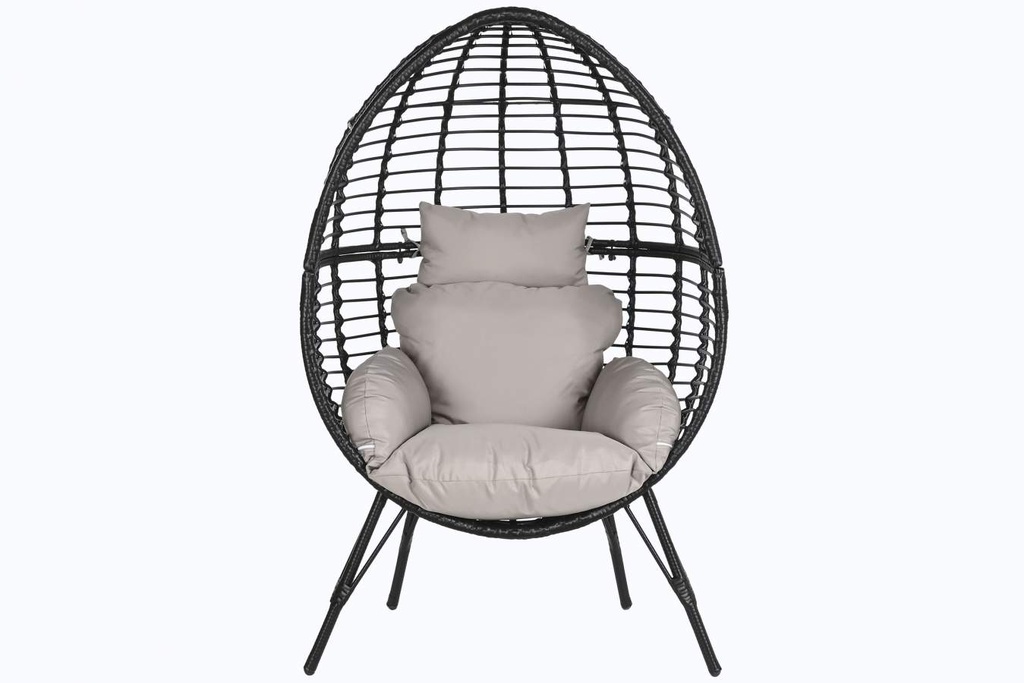 SILLON RATAN SINTETICO METAL EN NEGRO Y GRIS CON COJINES