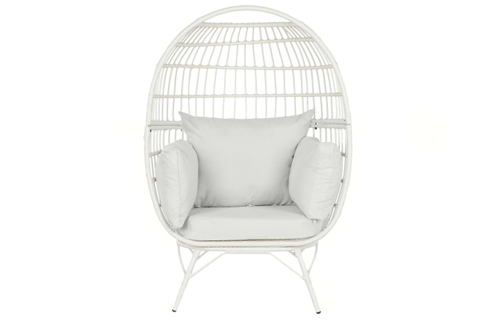 SILLON RATAN SINTETICO ACERO BLANCO CON COJINES