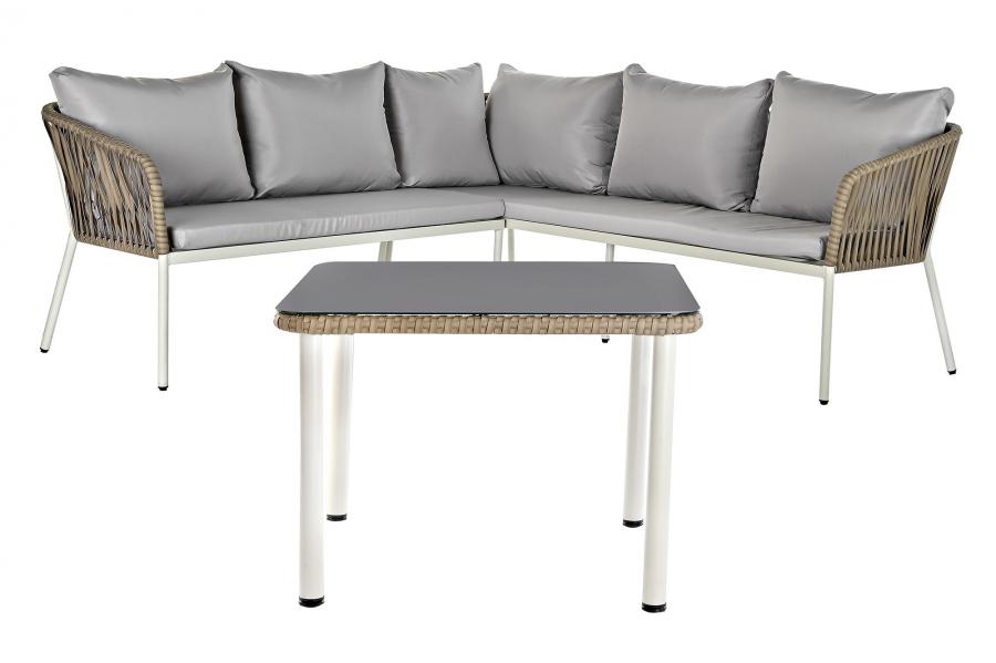 SOFA SET 3 RATAN SINTETICO ACERO 190X190X70 BLANCO