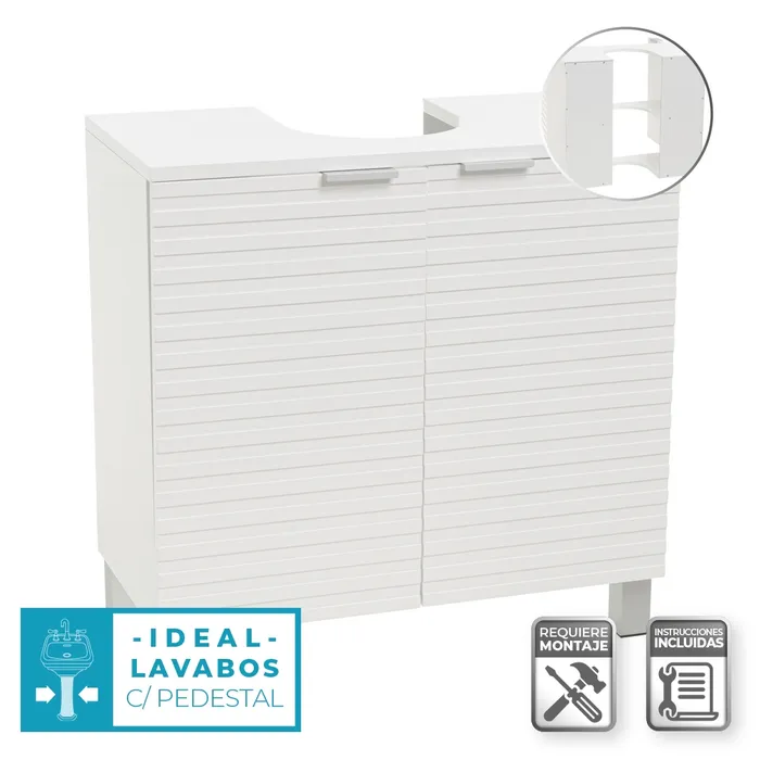MUEBLE BAJO LAVABO 2 PUERTAS MDF BLANCO 60 X 30 X 60 CM