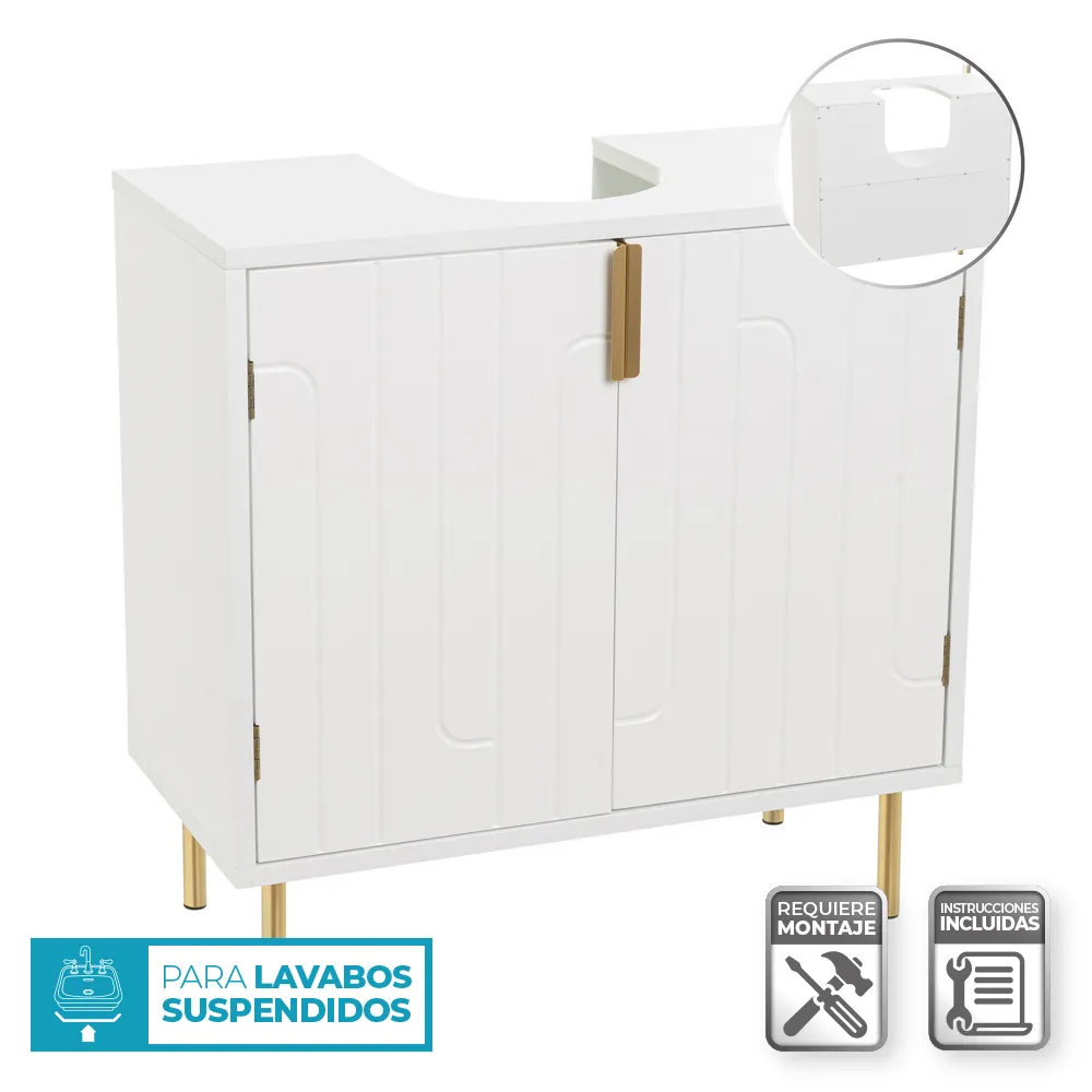 MUEBLE BAJO LAVABO 2 PUERTAS MDF BLANCO 60 X 30 X 60 CM