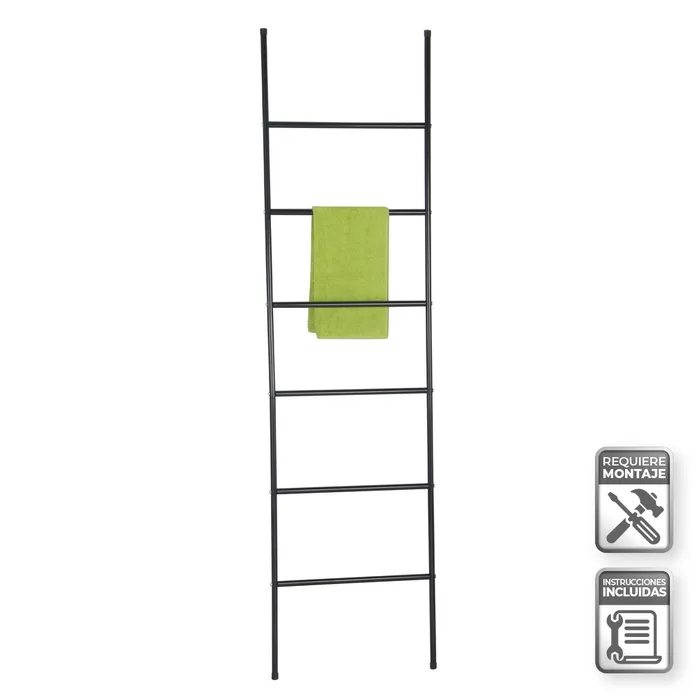 TOALLERO EN ESCALERA METAL NEGRO 45 X 170 CM