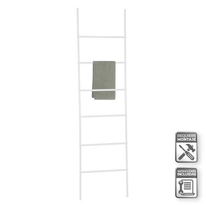 TOALLERO EN ESCALERA METAL BLANCO 45 X 170 CM