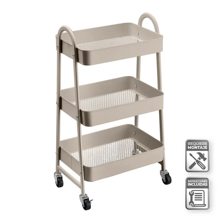 CARRO MULTIUSOS METAL BEIGE 44 X 31 X 79 CM