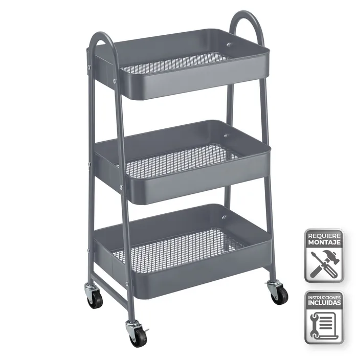 CARRO MULTIUSOS METAL GRIS 44 X 31 X 79 CM