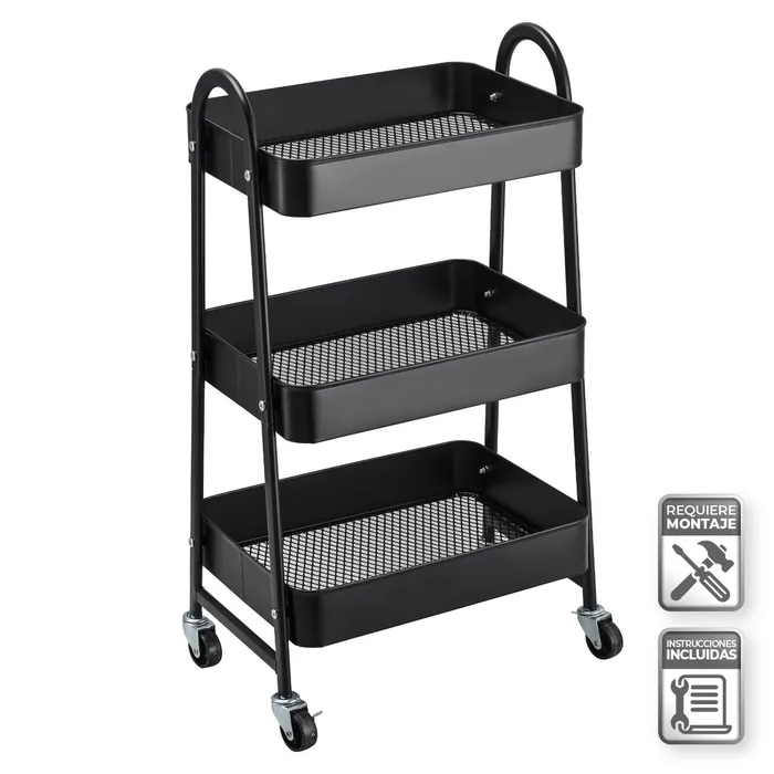 CARRO MULTIUSOS METAL NEGRO 44 X 31 X 79 CM