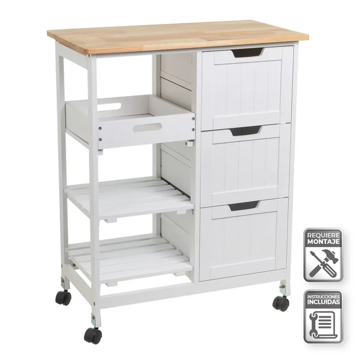 CARRO COCINA MDF-PINO BLANCO 68 X 38 X 85 CM