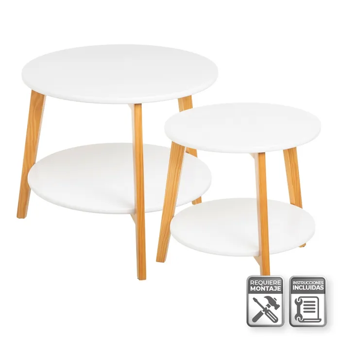 S/2 MESA MDF-PINO BLANCO 53 X 53 X 45 CM