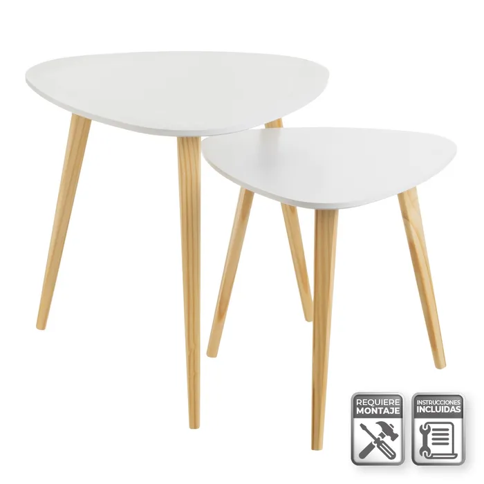 S/2 MESA MDF-PINO BLANCO 48 X 48 X 44 CM