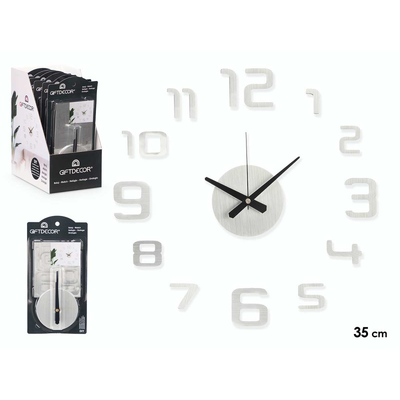 RELOJ PEGATINA 35 CM SATINADO PLATA