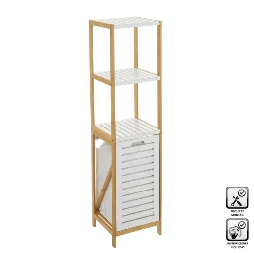 [123745] ESTANTERA 2 BALDAS Y 1 CESTO BAMB-MDF 34 X 33 X 140 CM