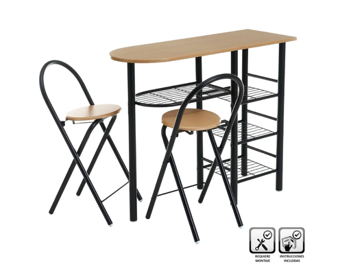 [800360] MESA 2 TABURETES MDF-METAL 100 X 74 X 88 CM