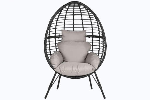[MB-201834] SILLON RATAN SINTETICO METAL EN NEGRO Y GRIS CON COJINES