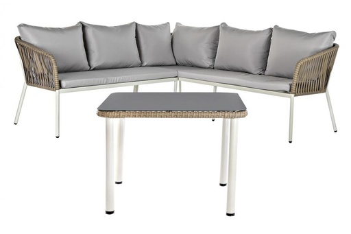 [MB-190659] SOFA SET 3 RATAN SINTETICO ACERO 190X190X70 BLANCO