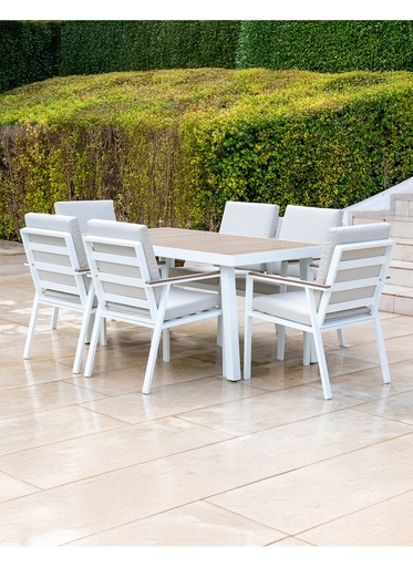 [691002] Set Turquía Comedor Mesa y 6 Sillas con brazos Exterior Blanco