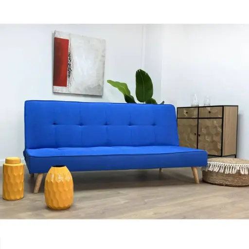 [C031319Q1920 AZO] SOFA CAMA CLIC-CLAC PATA MADERA MOD.UNAI AZUL OSCURO