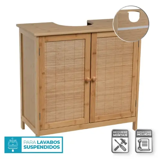 [806149] MUEBLE BAJO LAVABO 2 PUERTAS BAMB 63 X 30 X 60 CM