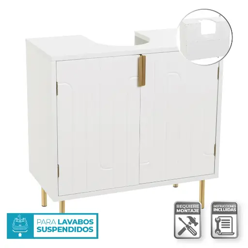 [806148] MUEBLE BAJO LAVABO 2 PUERTAS MDF BLANCO 60 X 30 X 60 CM