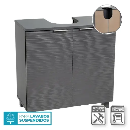 [806147] MUEBLE BAJO LAVABO 2 PUERTAS MDF GRIS 60 X 30 X 60 CM