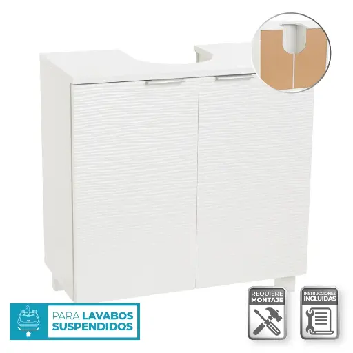 [806146] MUEBLE BAJO LAVABO 2 PUERTAS MDF BLANCO 60 X 30 X 60 CM