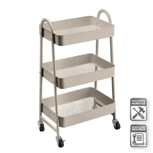 [807260] CARRO MULTIUSOS METAL BEIGE 44 X 31 X 79 CM