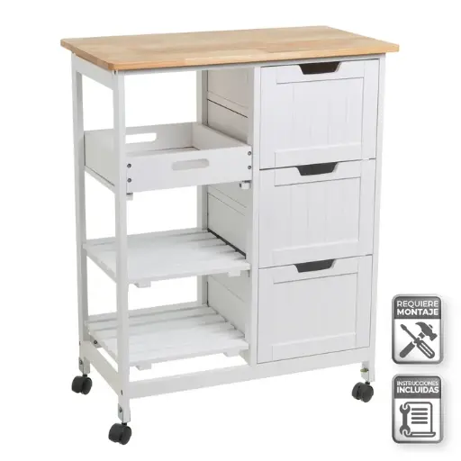 [807142] CARRO COCINA MDF-PINO BLANCO 68 X 38 X 85 CM
