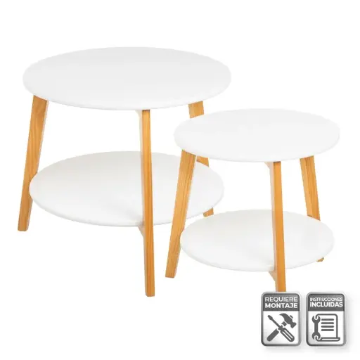 [807137] S/2 MESA MDF-PINO BLANCO 53 X 53 X 45 CM