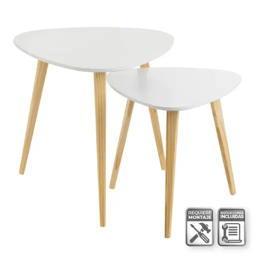 [807140] S/2 MESA MDF-PINO BLANCO 48 X 48 X 44 CM