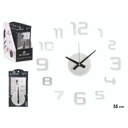 [59521] RELOJ PEGATINA 35 CM SATINADO PLATA